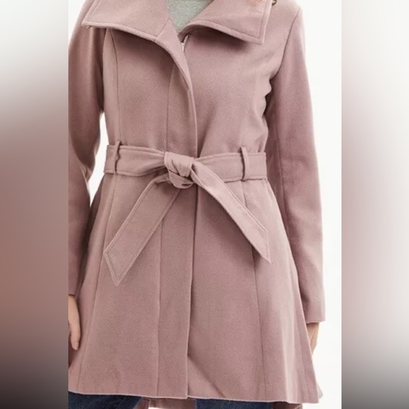 Steve Madden Size Large 10-12 Mauve Pea Coat Belted Pleated Jacket - Picture 5 of 6